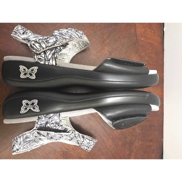 Alegria Women's Black & White Sandals With Adjustable Strap & Cutout Design Size - Picture 7 of 11